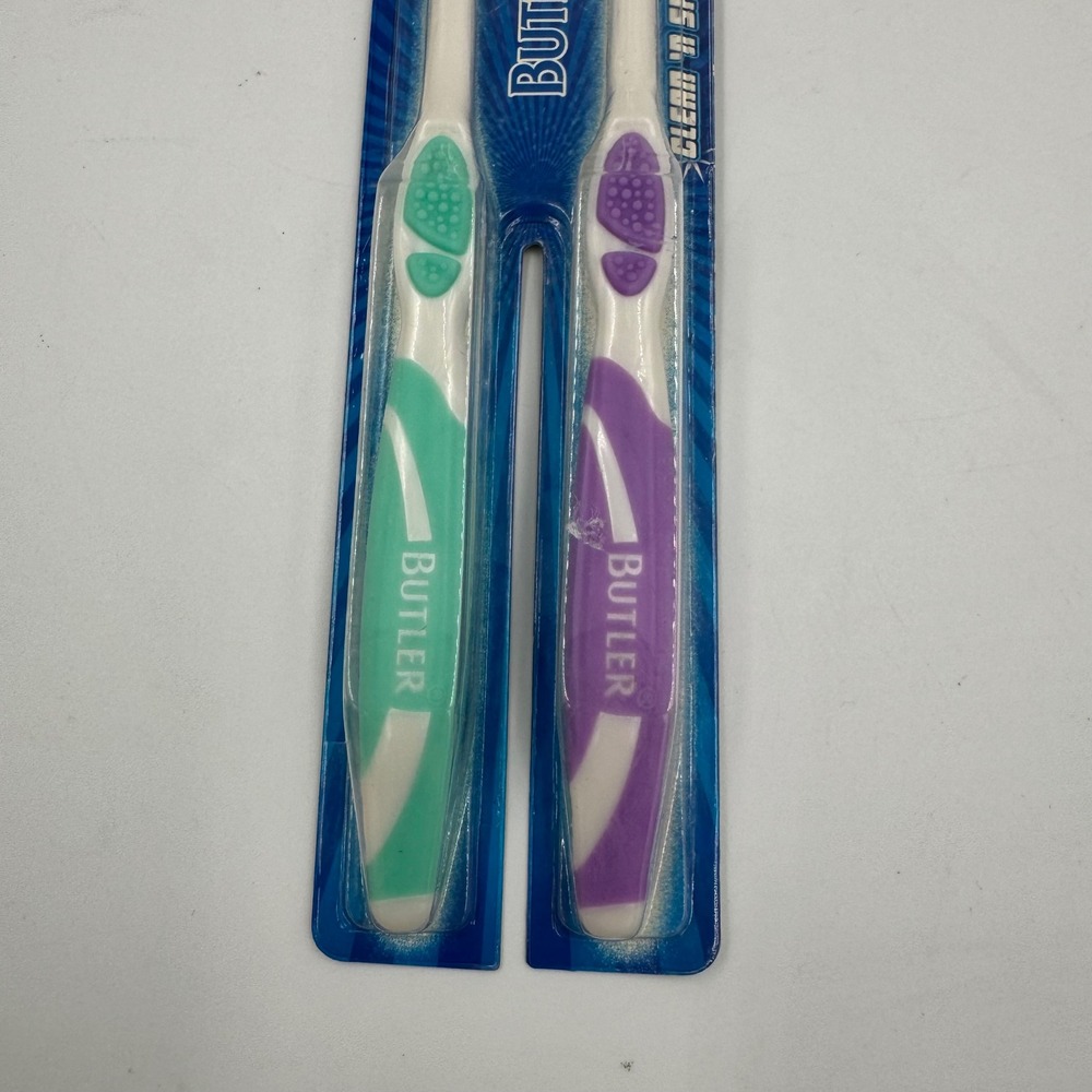 Butler Clean n Sparkle Toothbrush Adult 2pk Green Purple Soft Bristles 371 NEW - Picture 3 of 5